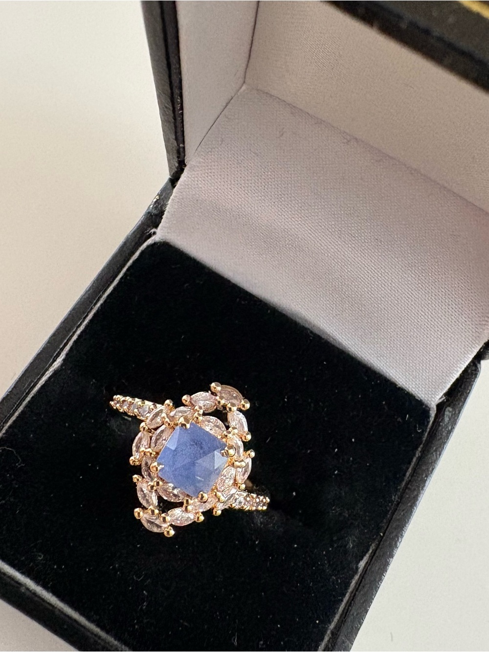 Bomb Party Perfectly Remembered Lullaby Ring RG53677 Cornflower Blue Quartz Gold